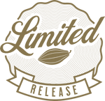 Load image into Gallery viewer, A gold line drawn seal with a cacao pod in the middle, with the word “Limited” in cursive in wavy concentric circles around the image and the word “Release” at the bottom in a banner.
